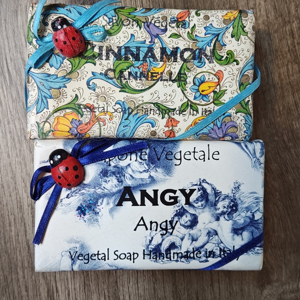 Angy Italian Vegetal Soap Set Women 300g Multi Cinnamon Cherub Handmade 2pc